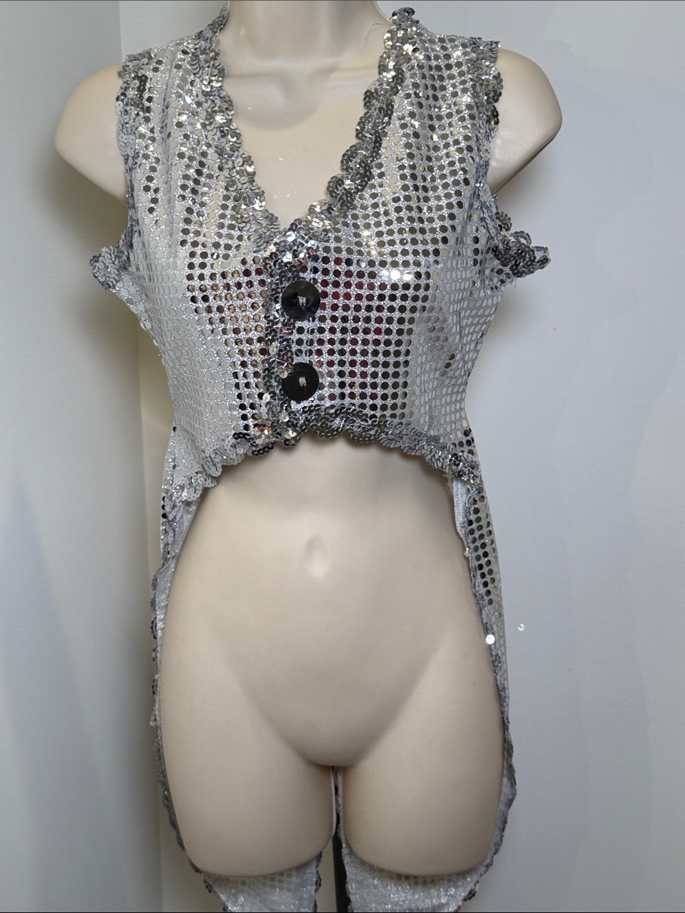 NEW! Curtain Call Costumes Silver Sequin  Vest with Long Back Panels